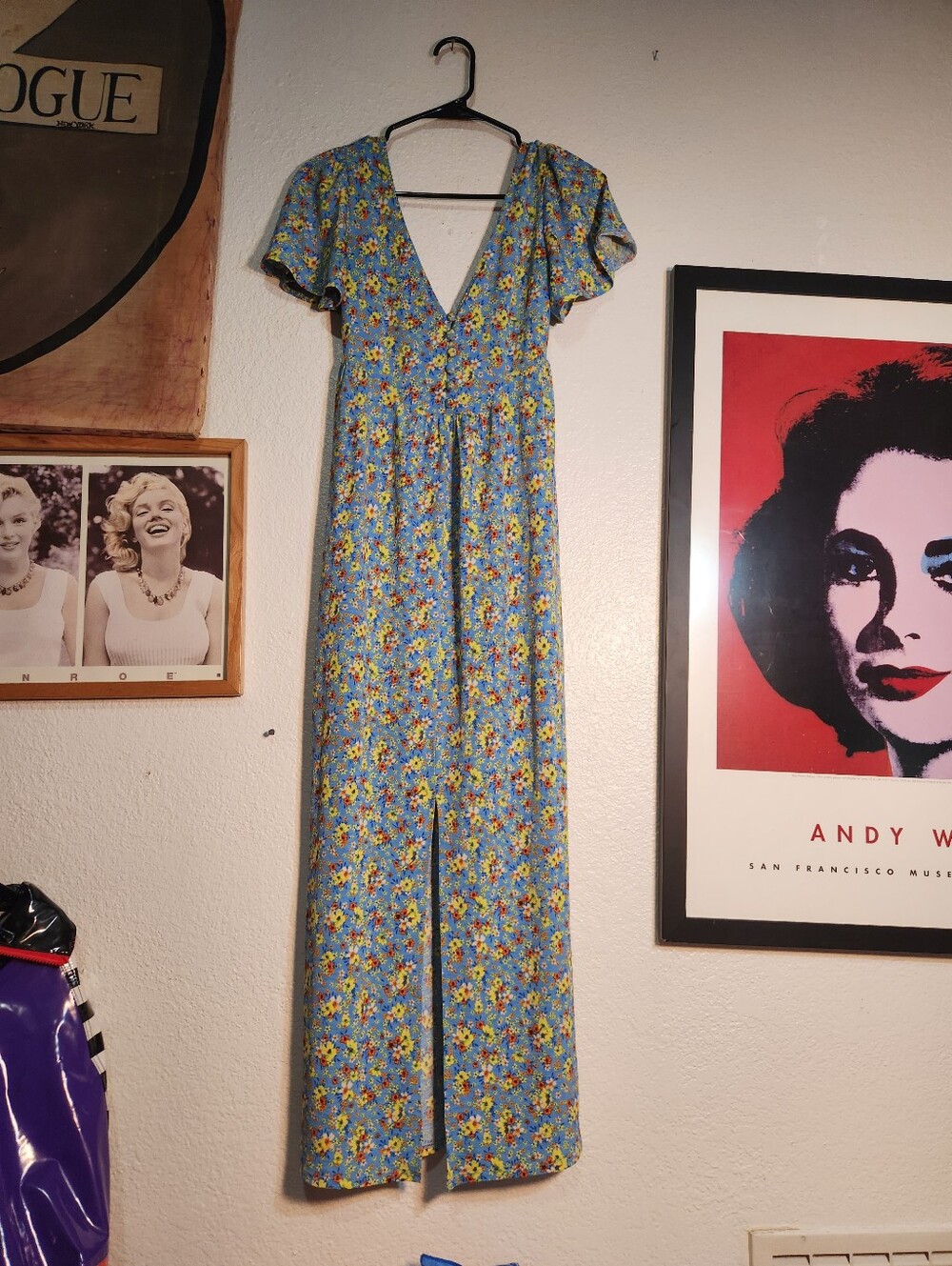 ASOS Blue Floral V-Neck Maxi Dress
